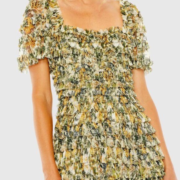 NWT Mac Duggal Ruffle Tea-Length Floral Dress Size 10 – Garden Party Style - Picture 2 of 4